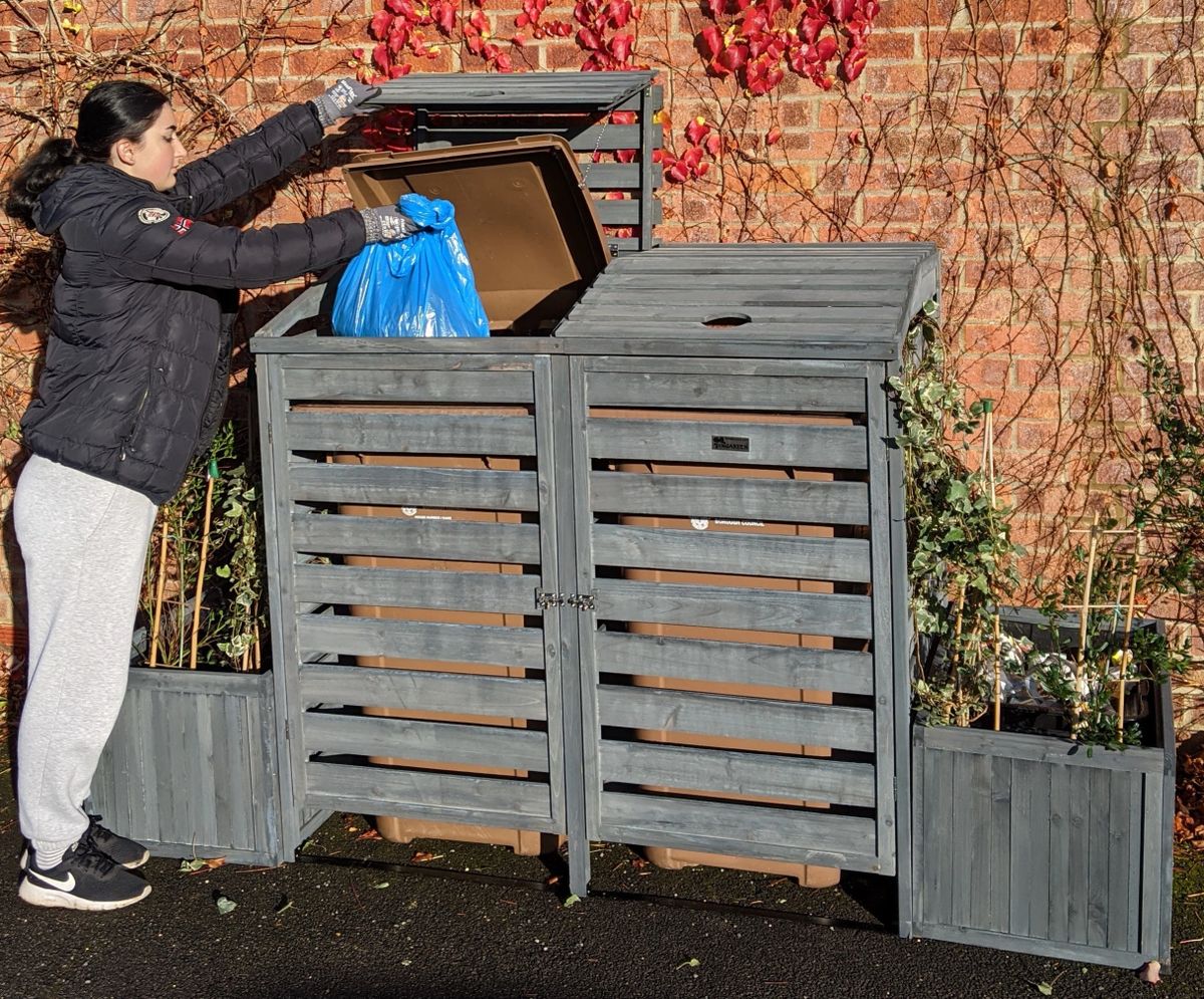 BinGarden Double Wheelie Bin Store with BiFold Roof and matching